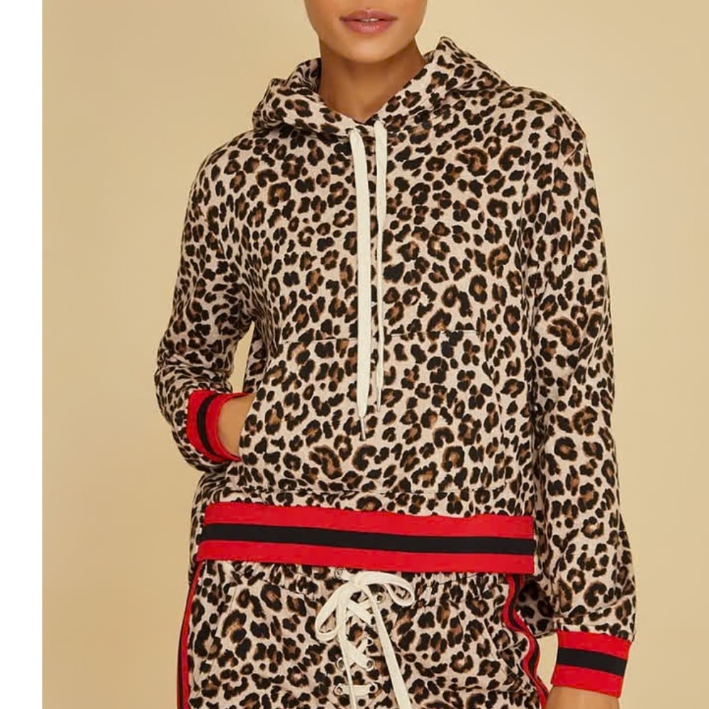 VERONICA BEARD x Bandier Laila Hoodie Leopard Print Athleisure Top Ringer Trim S